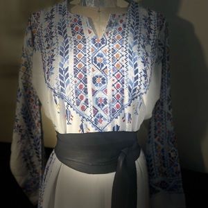 Blue on White Thoub-Handmade by palestinian artist  #The Tale of. Size 8